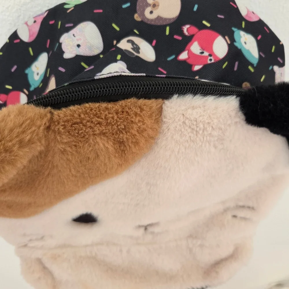 Squishmallows Cam the Cat Plush Backpack Black Calico Faux Fur Kids School Bag